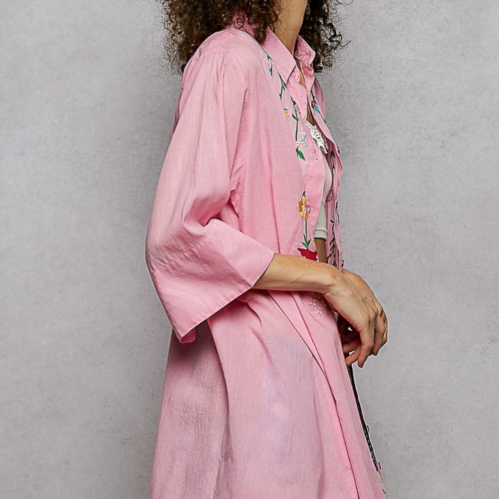 POL Floral Embroidered Half‎ Sleeve Cotton Shirt - Picture 3 of 6